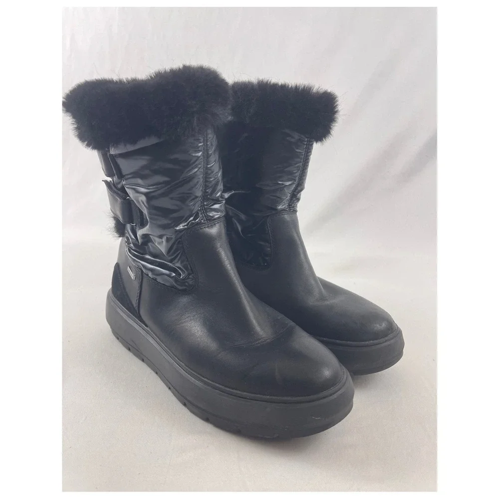 Geox Kaula B ABX Amphibiox Respira Womens Black Leather Faux Fur Winter‎ Boots 8
